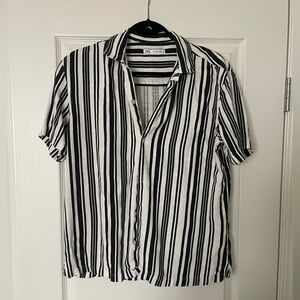 Zara Black & White Striped Button-Up Shirt